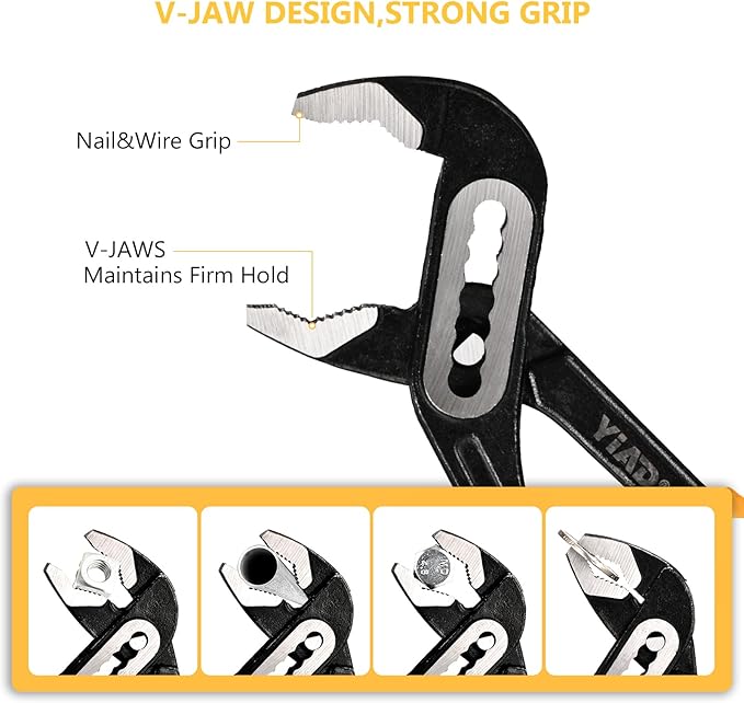Groove Joint Pliers 8/10 Inch V-Jaw Water Pump Pliers With 7-Position Push Locks,Adjustable Tongue and Groove lock Pliers Rubber Grip Handle Tools Set for Home Auto Repair,Nuts,Bolts,Pipe 2 Piece