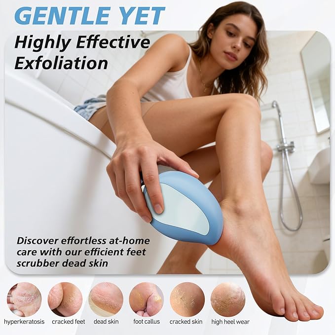 BALUCA Nano Glass Foot File Callus Remover for Feet - Glass Foot Scraper Scrubber Dead Skin Removal for Cracked Heels,Professional Pedicure Tool for Home, Salon, and Travel (Blue)