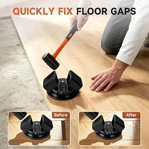 Floor Gap Fixer Tool with Mallet, 45° Impact Design Laminate Flooring Tools, Floor Suction Cup Tool for Gaps with Cleaning Scraper & 5 Sticky Pads for Laminate, Lvp, Vinyl Plank Flooring