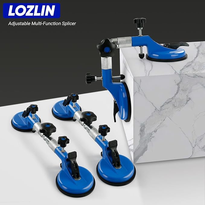 LOZLIN Suction Leveling System with Corner Alignment, Vacuum Lifter & Tile Tensioner for Granite Marble Quartz Countertop Slab Glass Installation, Gap-Free Seam Fixing Tool Blue