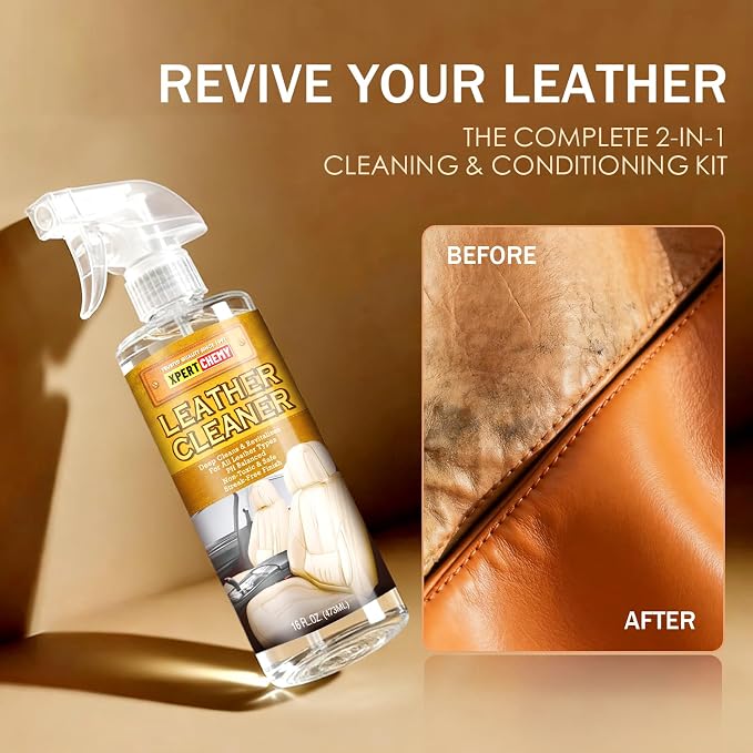 XPERTCHEMY Leather Cleaner and Conditioner Kit, Leather Care for Car Seats, Furniture, Couches, Boots, Bags & More, Safe for Any Color, 2 x 16oz