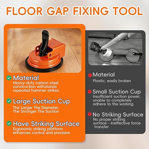 2026 New Heavy Duty Floor Gap Fixer Tool with Enhanced Vacuum Suction Cup for Laminate, Vinyl, Wood & Tile Flooring Repair - Reusable Sticky Pads, Professional Gap Fixing Kit (Orange)