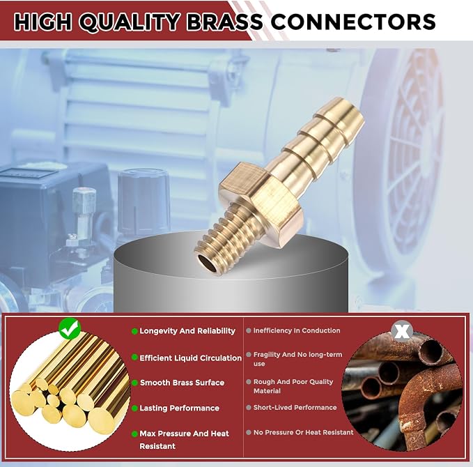 Pack of 8 Brass Hose Barb Fittings Adapter Connector 4mm Hose Barb to M4x0.7mm Male Fittings for Home Machines, Massage Bathtubs, and Irrigation Systems