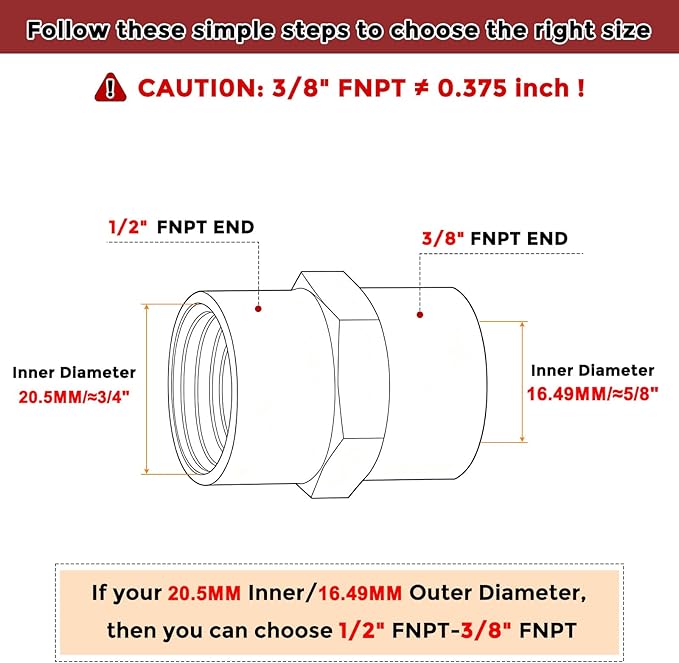 Pack of 6, 1/2" FeMale NPT to 3/8" FeMale NPT Solid Brass Pipe Fitting Coupler, Brass Coupling Hose Fittings Adapter for Pipe Leak Repair, Bathroom Remodeling, Tool Extensions