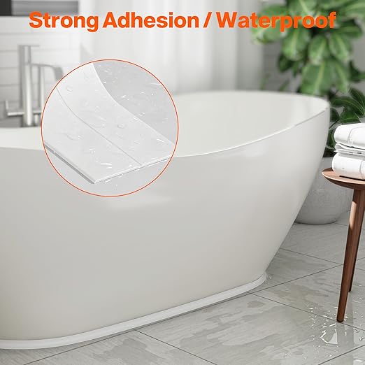 Dstorelhp 2 Rolls White Caulk Tape Waterproof Self Adhesive, Bathroom Peel and Stick Caulking Tape for Toilet Tub Shower Wall Trim, Easy to Install (1.5" x 10.5Ft)