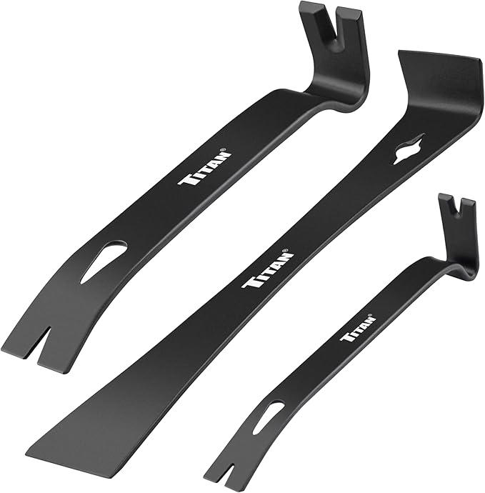 Titan 17121 3-Piece Flat Pry Bar set, 5.5", 7.5" & 9.5"Utility Claw Bars with Nail Puller, Forged Steel Wonder Bar