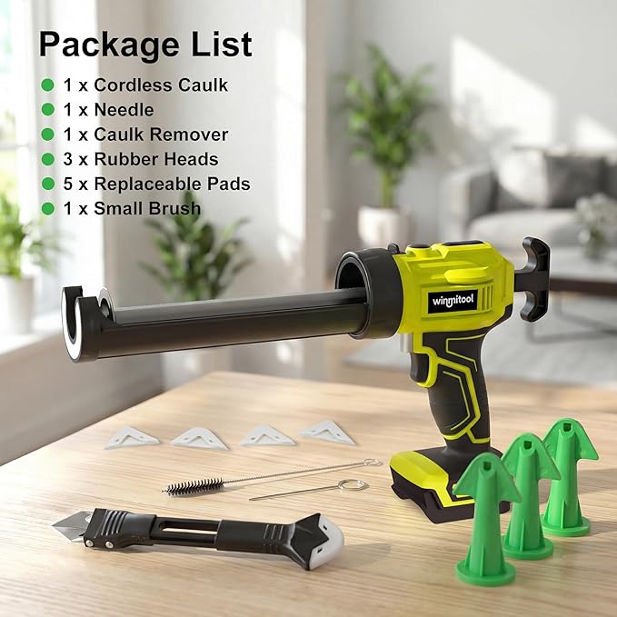 Professional Cordless Caulking Gun, Electric Sealant Gun with LED Light, 4-Speed Control, Anti-Drip, 10 Oz (300ml）Capacity, Compatible with DeWalt 20V Max Battery（Battery not included）