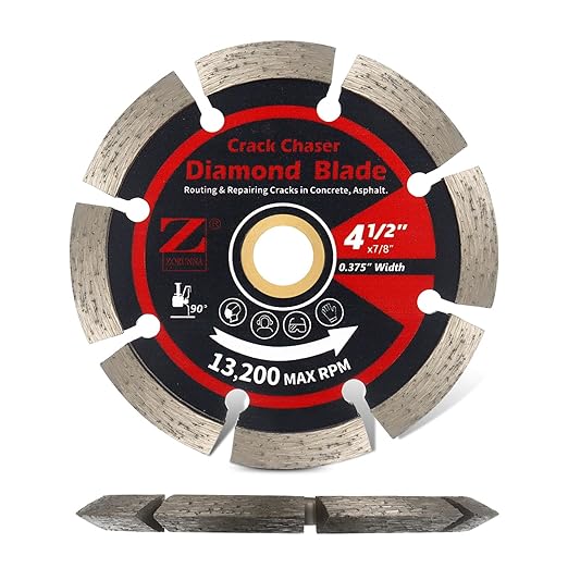 ZORUNNA 4.5" Diamond Crack Chaser Blade, 3/8" Wide Heavy-Duty Concrete & Asphalt Grinding Wheel for Crack Repair, Fits Angle Grinder with 7/8" Non-Threaded Arbor.