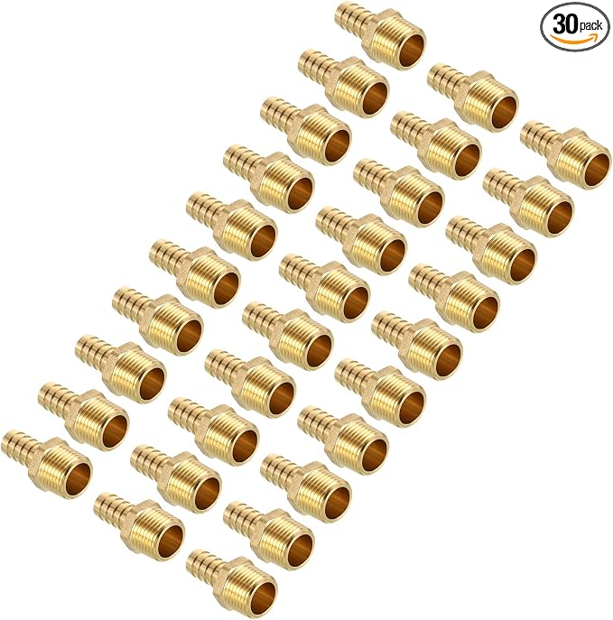 Pack of 30 Brass Hose Barb Fittings 1/2" Hose Barb to 1/2" NPT Male Fittings