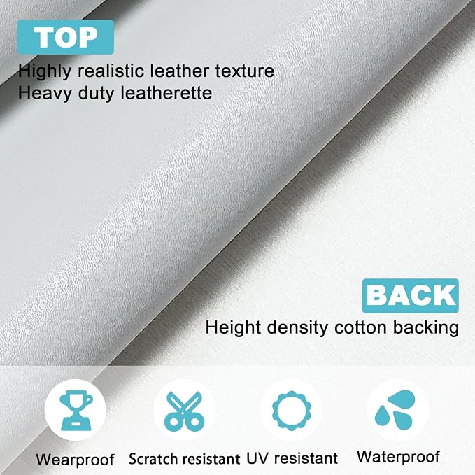 Faux Leather Fabric, Smooth Solid White Vinyl Upholstery Fabric, Artificial Leather Sheets for Upholstery DIY Crafts Pleather, Sewing, Boat Sofa, 55" x 78"