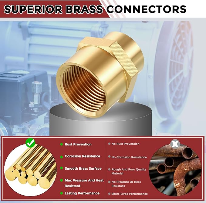 Pack of 2, 1" FeMale NPT to 3/4" FeMale NPT Solid Brass Pipe Fitting Coupler, Brass Coupling Hose Fittings Adapter for Pipe Leak Repair, Bathroom Remodeling, Tool Extensions
