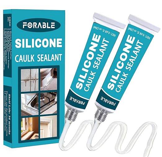 Silicone Caulk Clear Silicone Sealant Waterproof Stronger Adhesion for Kitchen & Bathroom, Window, Door 0.68 fl.oz * 2 Pack