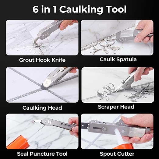 6 in 1 Silicone Caulking Tool Kit, Stainless Steel Caulk Remover Tool