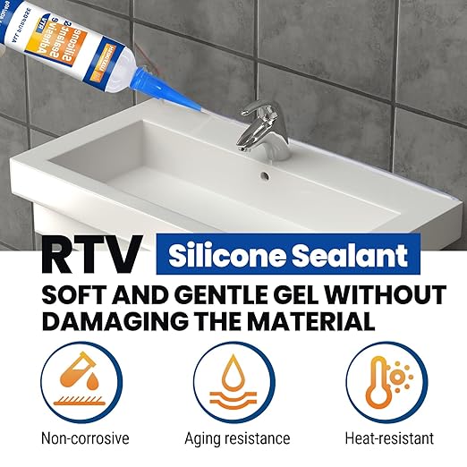 RTV Silicone Sealant Adhesive - 100% Waterproof Transparent Silicone Caulk for Automotive, Window, Bathroom, Kitchen - High Bond, Shrink & Crack Resistant - Clear (1.4oz/40g)