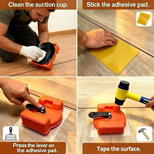 Heavy Duty Floor Gap Fixer Tool with 5 Reusable Sticky Pads – 180 lbs Suction, 4.64" Suction Cup & Dual-Side Striking Surface for Laminate, Hardwood, and Vinyl Floor Repair