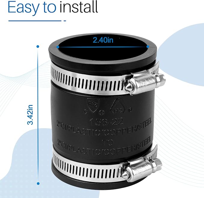 Flexible PVC Pipe Coupling Fit for 2 Inch Nominal Pipe (Outer Diameter 2.4 Inch), Replacement Flexible PVC Condensate Pipes Coupling