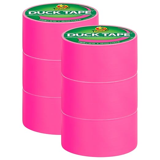 Duck Brand Color Duct Tape, 1.88 Inches x 15 Yards, 6-Roll, Neon Pink (1265016_C)