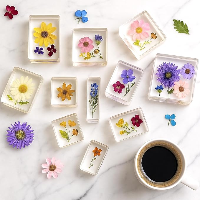 12 Pcs Epoxy Resin Molds Silicone Kit, 12 Sizes Square Rectangle Silicone Molds for Resin, Soaps, Dried Flowers, Bookends, Specimens, DIY Handicrafts (White)