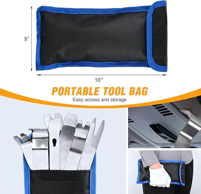 GOOACC 6PCS Metal Trim Removal Tool Auto Pry Tool Kit Auto Trim Removal Set for for Car Audio Dash Window Molding Panel Door with Storage Bag