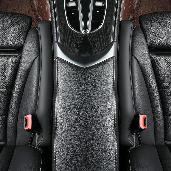 2Pack Leather Car Seat Gap Filler Anti-Drop Console Organizer, Scratch-Resistant Waterproof Easy to Clean, Fits 90% Vehicles Without Blocking Seat Movement (Black&Red)