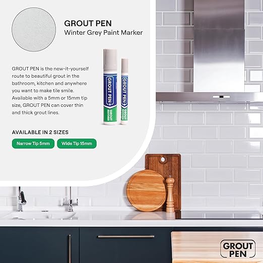 Grout Pen Tile Paint Marker: Waterproof Grout Paint, Tile Grout Colorant and Sealer Pen - Winter Grey, Narrow 5mm Tip (7mL) - 3 Pack