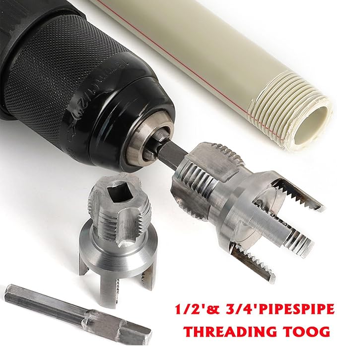 PVC Pipe Threader Kit, 3 Piece Set, 1/2", 3/4", 1" NPT, Internal and External Threading, Compatible with Electric Drill for PVC, PPR, MPP Pipes (1/2in+3/in+ 1in)