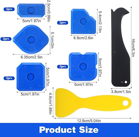 12Pcs Caulking Tool Kit, Caulk Finishing Smoothing Tool, Caulk Remover Tools, Sealant Grout Scraper for Kitchen Bathroom Floor Window Sealant Sealing Sink(Blue, Yellow, Black)