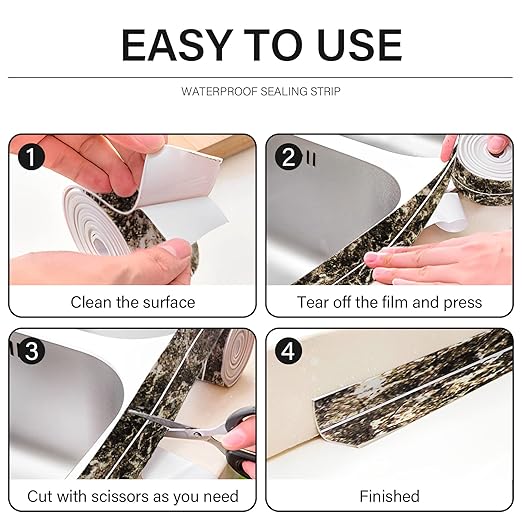 3 Rolls 10.5 Feet Caulk Tape Toilet Caulking Strip Self Adhesive Bathroom Sealing Peel and Stick Caulk Strip for Bathtub, 1.5 Inches (Brown Marble)