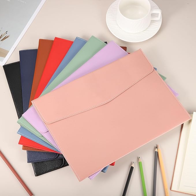 PATIKIL 2Pcs PU Leather A4 File Folder, Document Holder Envelope Waterproof Napa Texture Filing Organizer Portfolio Folder Case with Magnetic Snap Closure for Home Office, Navy Blue, Pink