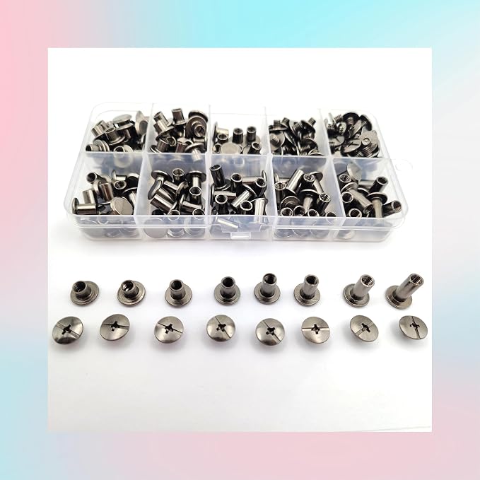 102 Sets Black Leather Rivets Set Screws Rivets M5 Chicago Binding Screws Adjust and Repair Leather Craft Belts, Bags, Shoes, Purse Bindings (M5 * 4.5.6.7.8.9.10.12).