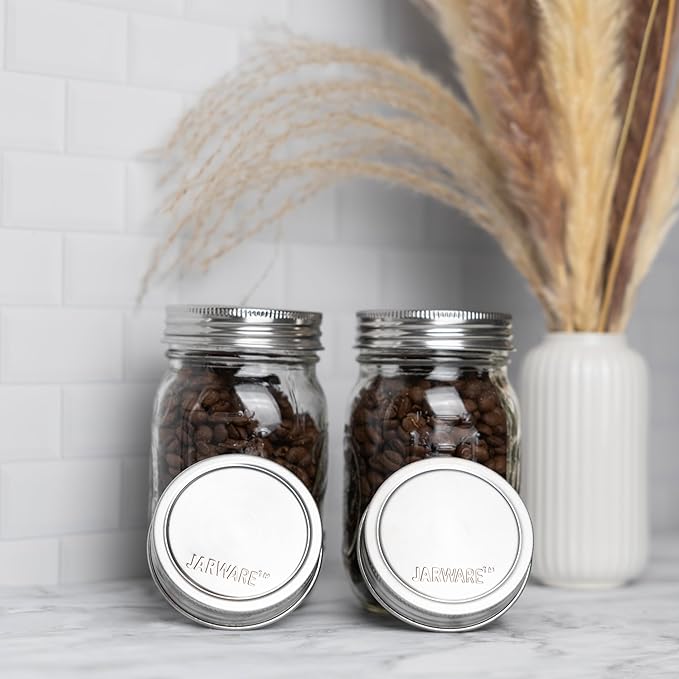 Jarware Stainless Steel Mason Jar Lids, Set of 8 Regular Mouth Lids for Mason Jars