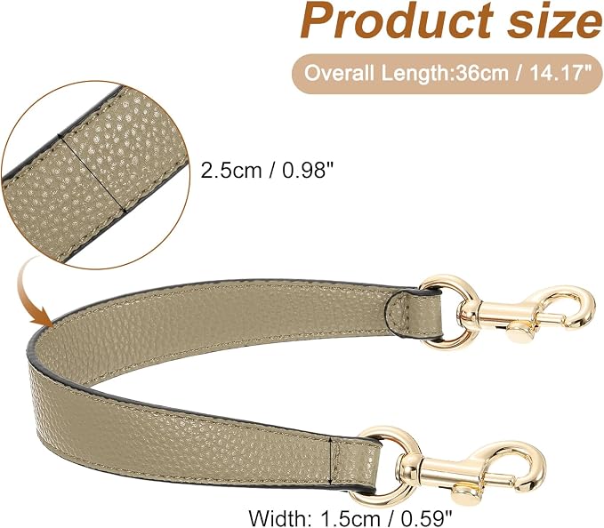 uxcell 14.17 Inch PU Leather Short Bag Strap with Clasp, Purse Handles Handbags Replacement Straps for Clutch Bag Underarm Bags, Khaki, Gold Buckle
