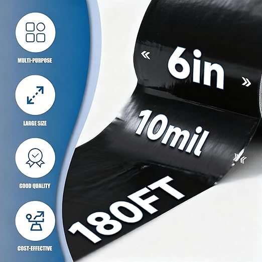 Outdoor Waterproof Repair Tape, Heavy Duty UV Proof Patch for RV, Awning, Tent, Tarp, Boat Cover and Fabric Repair, Black 6 in x 180 ft