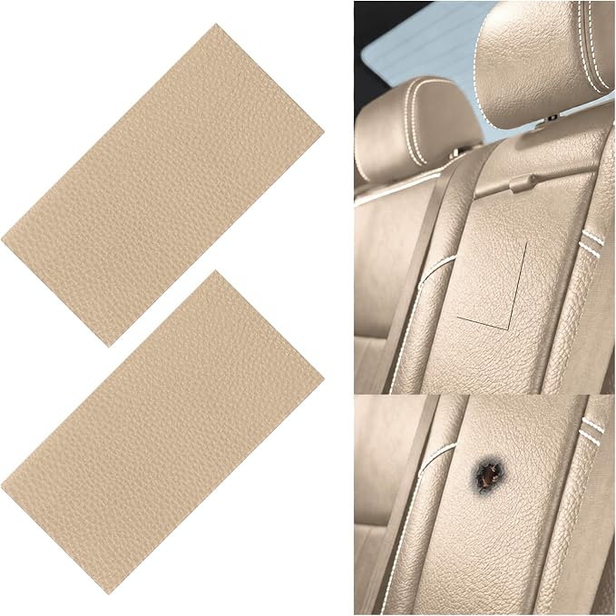 2PCS PU Leather Patch for Car Seat Repair,Self-Adhesive Leather Repair Patch Tape Vinyl Repairs Kit,Portable Car Leathers Repairs Kit (Khaki)