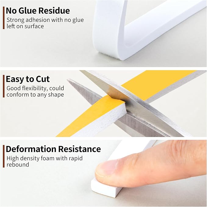 Yotache White Doors Windows Insulation Tape 1/2" x1/4", Foam Weather Stripping Gasket Tape Seal for Draft, Soundproofing, Total 26 Feet Long (2 X 13 Ft Each)