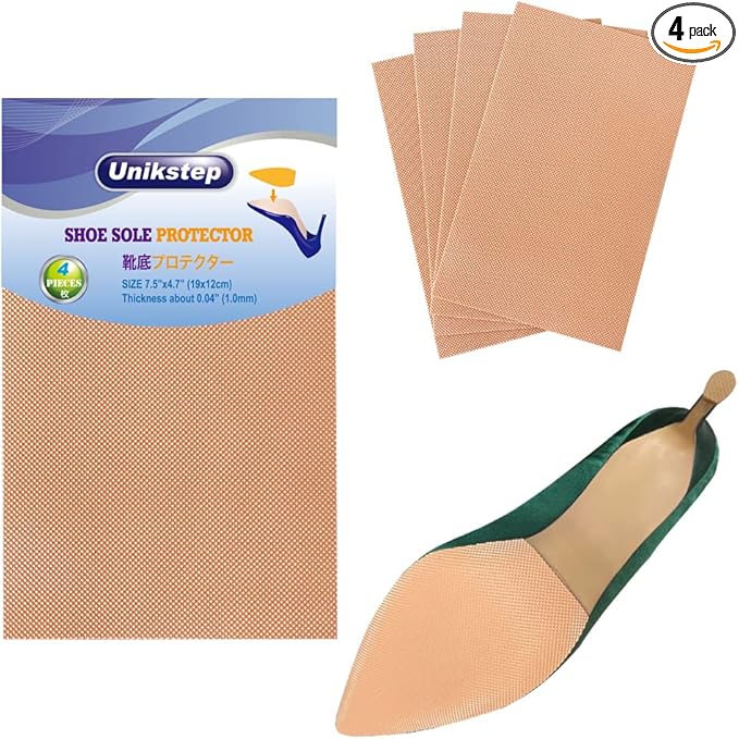 UNIKSTEP 4 Pieces Shoe Sole Protectors, Shoe Bottom and Heel Anti Slip Grip Pads, Self Adhesive Non Skid Noise Reduction Sticker (Khaki)