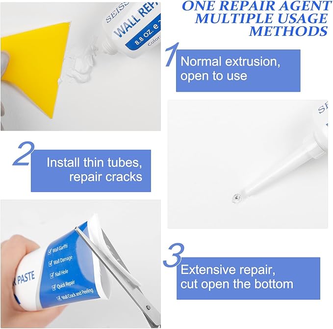 Wall Repair Paste Kit, 2x250g Wall Mending Agent with Wall Repair Patch*4 and Scraper, Spackle Drywall Repair Kit for Hole Filler, Effective Repair of Scratches, Holes, Cracks and Wall Graffiti