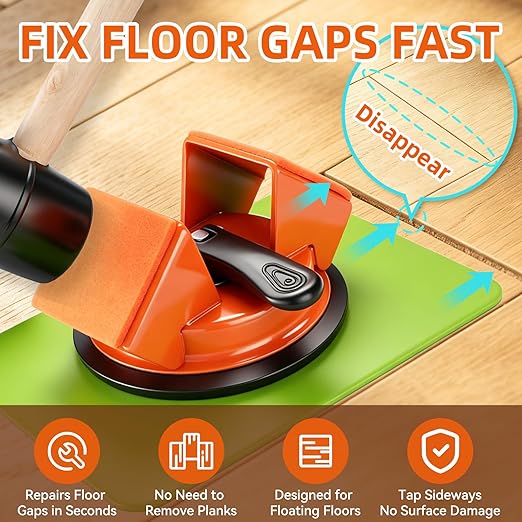 Floor Gap Fixer Tool,Heavy Duty 45° Striking Surface Floor Suction Cup Tool with Slot Cutter and Silicone Pad & Rubber Mallet for Repair Laminate Vinyl Hardwood Flooring