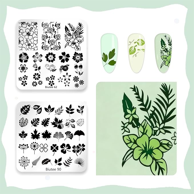Biutee Nail Stamping Plates 16PCS Nail Stamping Kit with 8 Nail Stamping Gel Polish, 1 Nail Stamper Scraper & Storage Bag, Nail Stamp Kit Flower Butterfly Animal Design for Beginners & Nail Lovers