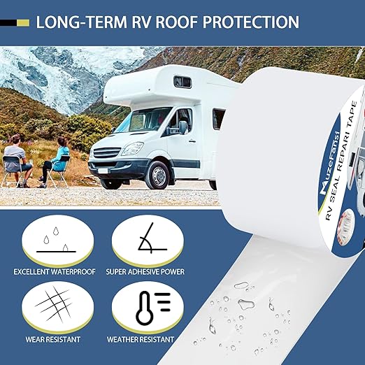 RV Sealant Tape 4 Inch X 50 Foot 2Pack, UV & Weatherproof White RV Roof Tape, Waterproof Tape Sealant Roofing Tape for Camper Truck Stop Roof Window Boat Sealing Leaks Repair