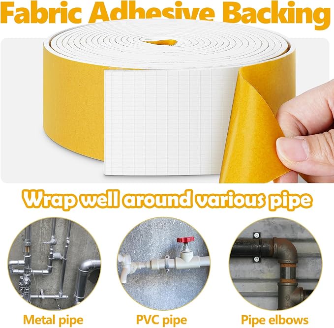 DEMEDO Pipe Insulation Tape, Pipe Wrap Insulation Foam Tape Self Adhesive, Outdoor Water Pipe Insulation Roll for HVAC, AC Line Insulation, 5 inch x 16.5 FT Heat Tape for Water Pipe, White