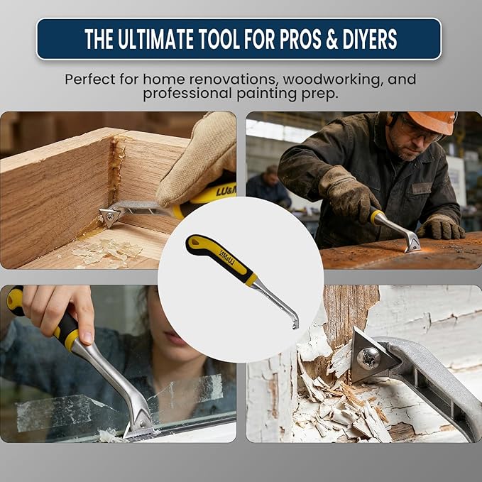 LU&MN Carbide Scraper Tool – 1-INCH Tungsten Carbide Triangular Blade, Heavy-Duty Paint, Glue & Putty Remover with Ergonomic Non-Slip Handle