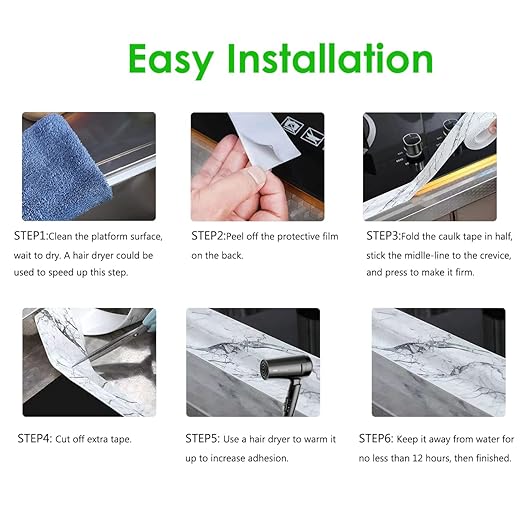 1.5" * 10.5' Kitchen & Bath Tape Caulk Strip, Upgraded Acrylic Glue PVC Self Adhesive Waterproof Caulking Sealing Tape, Decorative Sealant Trim for Kitchen Sink Toilet Bathtub (MarbleGrey)