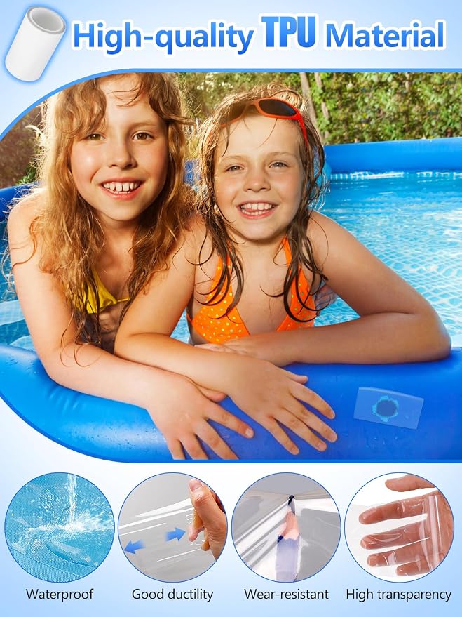 7ft x 3.2in Inflatable Patch Repair Kit, Strong Adhesive & Cuttable Waterproof TPU Pool Patch Repair Kit for Swimming Pool, Air Mattress, Bounce House, Swimming Ring, Inflatable Toys, Tent