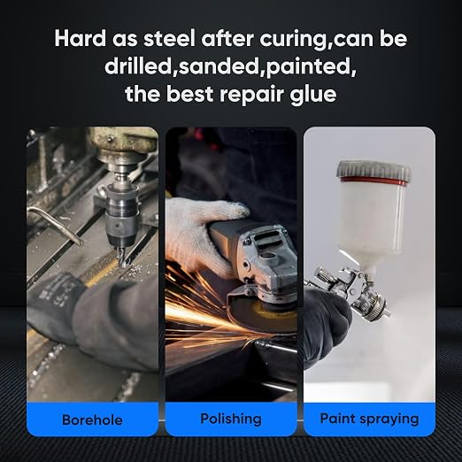 Metal Glue,Heavy Duty Repair for Metal, Plastic, Wood, Steel. 3 Pack | Heavy-duty liquid metal repair: cold-welding, high-temp resistant, high strength, drillable/sandable; sets 30 min, cures 24h.