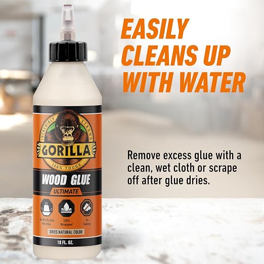 Gorilla Ultimate Waterproof Wood Glue, Natural Wood Color, 18 Ounce (Pack of 2) - Waterproof for Indoor or Outdoor Projects and Repairs