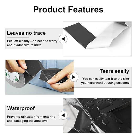 BOMEI PACK 9.05 Mil Black Heavy Duty Duct Tape Strong Adhesive, 6 in x 50 YD Duct Heavy Duty Waterproof All Weather Gray Duct Tape No Residue Sealing & Patching for Indoor&Outdoor Repair