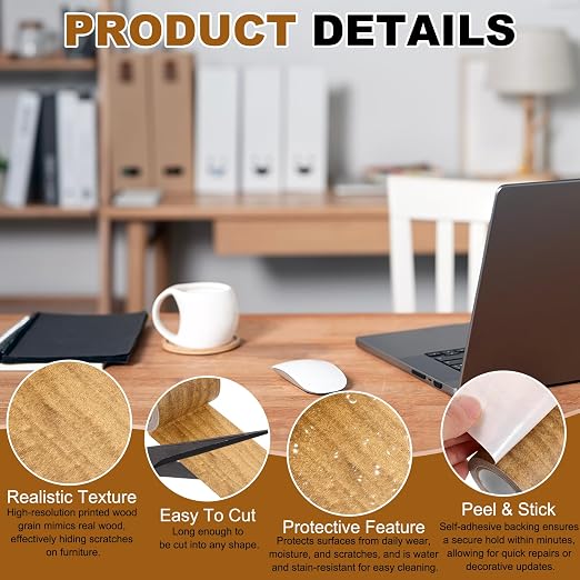 uxcell 2 Pcs Wood Grain Repair Tape, 2.2" x 15ft Self Adhesive Wood Grain Colored Duct Tape Waterproof Repair Patch for Furniture Floor Scratch Fix, Baseboards, DIY Decor, Maple Brown