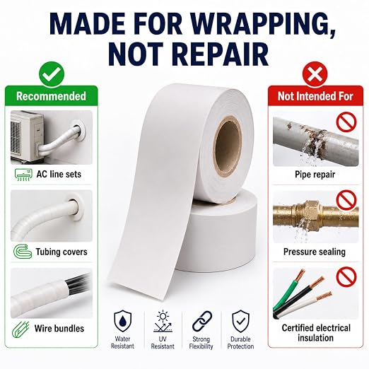 5 Rolls 2.4 in x 42 ft Each Air Conditioner Pipe Wrap Tape, PVC AC Line Set Tape, Weather-Resistant Tubing Protective Wrap for Mini Split Lines, Wires and Cables