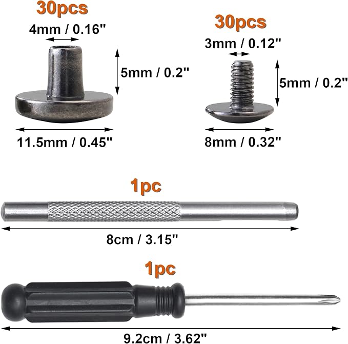 YORANYO 30Sets Chicago Screws Leather Rivets Screw Rivets Metal Studs for Clothing Chicago Binding Screws Spike and Studs for Decorate Repair Shoes Belts Bag Purse Dog Collar Leather Craft (Gunmetal)